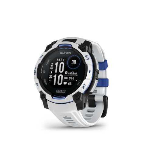 Rent to own Garmin - Instinct 3 Solar GPS Smartwatch 45 mm Fiber-reinforced Polymer - Whitestone with whitestone/bolt blue silicone band - (2025)