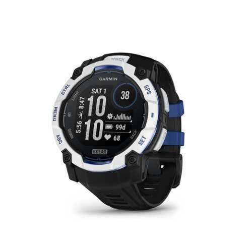 Rent to own Garmin - Instinct 3 Solar GPS Smartwatch 50 mm Fiber-reinforced Polymer - Whitestone with black/bolt blue silicone band - (2025)