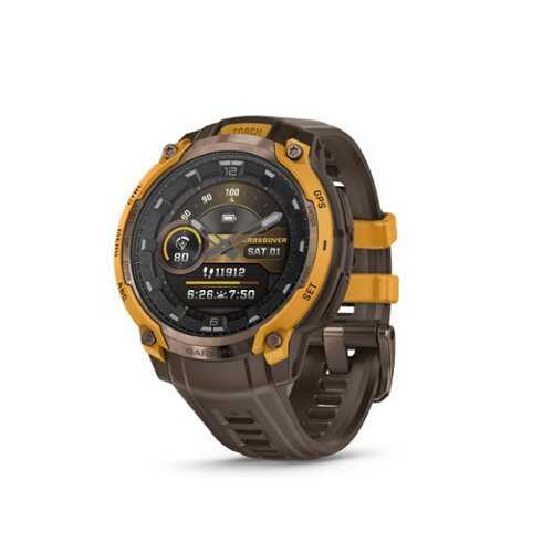 Rent to own Garmin - Instinct Crossover AMOLED GPS Smartwatch 47 mm Fiber-reinforced Polymer - Bronze/sunburst with cocoa silicone band - (2025)