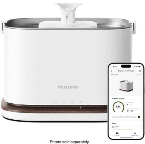 Rent to own PETLIBRO - Dockstream 2 Smart Cordless Battery Operated Fountain, App Monitoring 3L Pet Water Fountain - White/Walnut