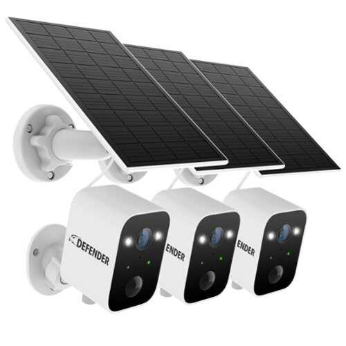 Rent to own Defender - Solar Powered 4K AI Everwatch Wireless Security Camera with 3W Solar Panel, AI Detection, 3 Pack - White