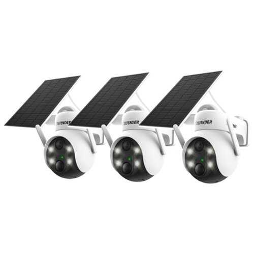 Rent to own Defender - Solar Powered 4K AI Everwatch Wireless Security PTZ Camera with 3W Solar Panel, AI Detection, 3 Pack - White