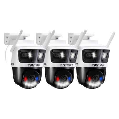 Rent to own Defender - AI 3K+ Guard Tri-Lens PTZ WIFI Plug-in Security Camera, 360° Tracking, AI Detection, Works w/ Guard App, 3 Pack - white