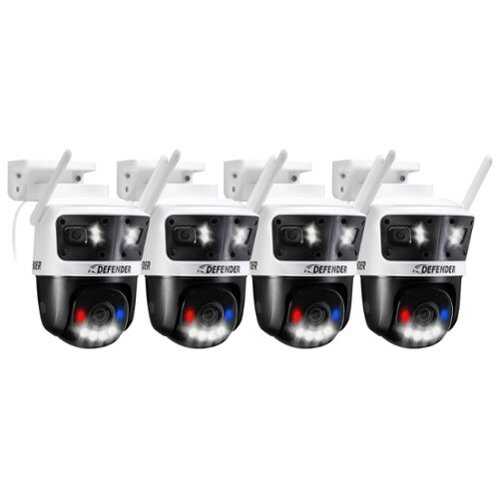 Rent to own Defender - AI 3K+ Guard Tri-Lens PTZ WIFI Plug-in Security Camera, 360° Tracking, AI Detection, Works w/ Guard App, 4 Pack - white