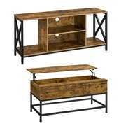 Rent to own Easyfashion TV Stand for TVs up to 65" and Lift Top Coffee Table Set, Rustic Brown