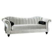 Rent to own Wooden Sofa with Single Seat Cushion and Rolled Arms, Silver