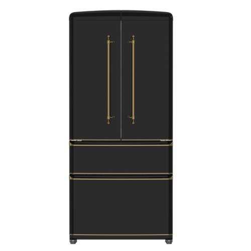 Rent to own Forno Appliances - Luigi 18 Cu. Ft. French Door Refrigerator with Antique Brass Handles - Black