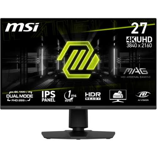Rent to own MSI - MAG 275UPD E14 27" LCD Dualmode(UHD 144Hz or FHD 288Hz)0.5ms Gaming Monitor with HDR Ready (DisplayPort, HDMI) - Metallic Black