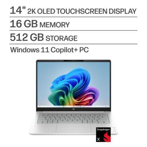 Rent to own HP - OmniBook 3 - 14" 2K Touchscreen Laptop - Snapdragon X - 16GB Memory - 512GB SSD - Copilot+ PC - Glacier Silver