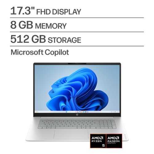 Rent to own HP - OmniBook 3 - 17.3" Full HD Laptop - AMD Ryzen 5 40 ('25) - 8GB Memory - 512GB SSD - Glacier Silver