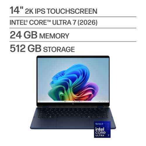 Rent to own HP - OmniBook X Flip 2-in-1 14" 2K Touchscreen Laptop - Intel Core Ultra 7 - 24GB Memory - 512GB SSD - Atmospheric Blue