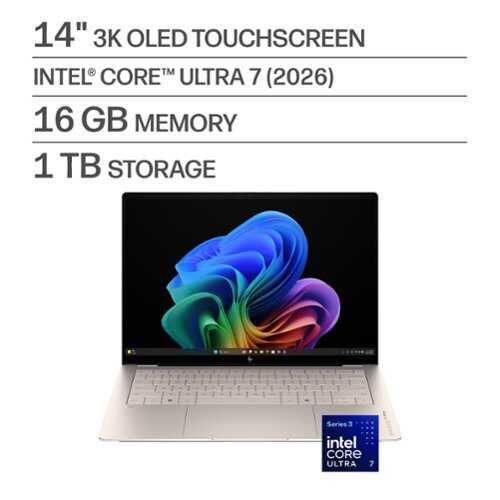 Rent to own HP - OmniBook Ultra - 14" 3K OLED Touchscreen Laptop - Intel Core Ultra 7 (2026) - 16GB Memory - 1TB SSD - Copilot+ PC - Silk Sand