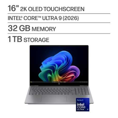 Rent to own HP - OmniBook X - 16" 2K OLED Touchscreen Laptop - Intel Core Ultra 9 (2026) - 32GB RAM - NVIDIA GeForce RTX 5050 - 1TB SSD - Meteor Silver