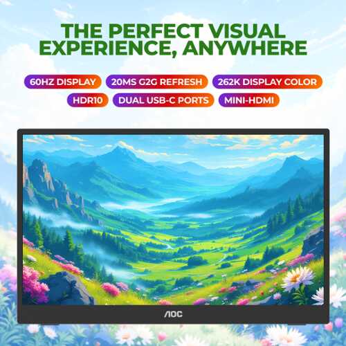 Rent to own AOC - 16T35 15.6" IPS Portable Monitor, FHD (1920x1080), 200Hz, 0.5ms, Freesync - Black