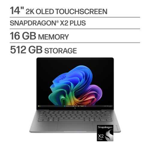 Rent to own HP - OmniBook X 14" 2K OLED Touchscreen Laptop - Snapdragon X2 Plus - 16GB Memory - 512GB SSD - Copilot+ PC - Meteor Silver
