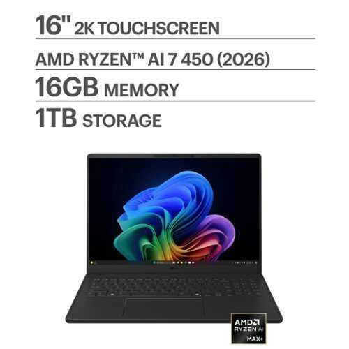 Rent to own LG - gram Book 16" 120Hz Touch-Screen Laptop WUXGA AMD Ryzen AI 7 450 Processor with 16GB RAM - 1TB SSD - Titan Black