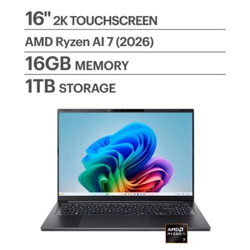 Rent to own Acer - Swift Go 16 AI - Copilot+ PC - 16" WUXGA Touchscreen Laptop - AMD Ryzen AI 7 445 2026 - 16GB Memory – 1TB Storage - Obsidian Black