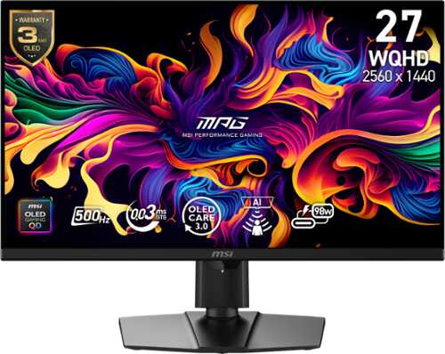 Rent to own MSI - MPG271QRQDOLEDX50 27" Quantum Dot OLED QHD 500Hz 0.03ms FreeSyncPremium Monitor with HDR400 (DisplayPort, HDMI, USB-C) - Metallic Black - RGB