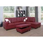 Rent to own Ainehome Faux Leather Sectional Sofa, Living Room L-Shaped Modern Sofa Set, with Storage Ottoman and Matching Pillows, Right Facing Red