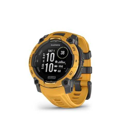 Rent to own Garmin - Instinct 3 Solar GPS Smartwatch 45 mm Fiber-reinforced Polymer - Solar Sunburst with Sunburst/Gray Band - (2026)