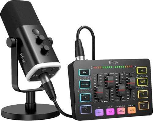 Rent to own FIFINE - Gaming Mic & Audio Mixer Set, XLR/USB Dynamic Microphone for Podcast/Voice Video, RGB Fade Gaming Lighting - Black
