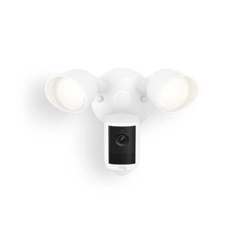 Rent to own Ring - Floodlight Cam, Wired (newest model) — Wide-Angle Retinal 2K Video, 6x Enhanced Zoom, Ultra-Bright Floodlights - White