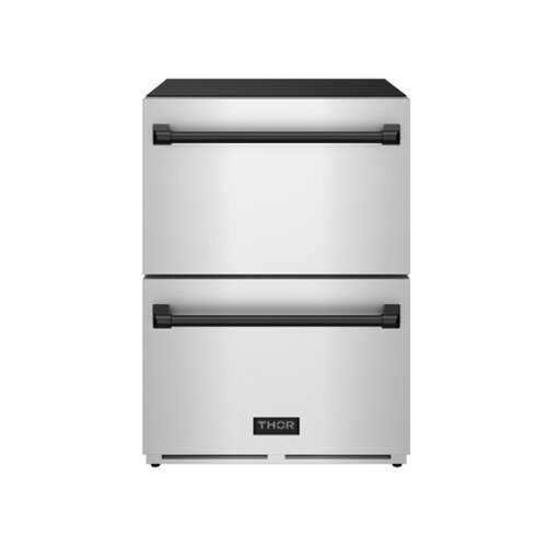 Rent to own Gordon Ramsay Series by Thor Kitchen 24 Inch Indoor Outdoor Freezer Drawers with Black Hardware - Stainless Steel