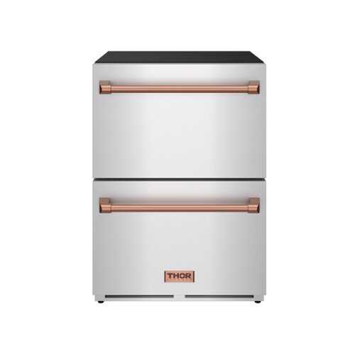Rent to own Gordon Ramsay Series by Thor Kitchen 24 Inch Indoor Outdoor Freezer Drawers with Rose Gold Hardware - Stainless Steel