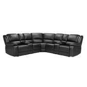 Rent to own Symmertrical Reclining Sectional Modern Contemporary Black PU Leather Sofa With Two Consoles and Cup Holders