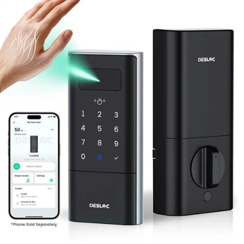 Rent to own DESLOC - K140 Plus Smart Lock with 10,000mAh Battery Wi-Fi Replacement Deadbolt with Palm Vein Recognition and Auto Lock - Black