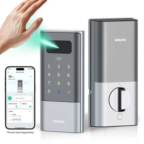 Rent to own DESLOC - K140 Plus Smart Lock with 10,000mAh Battery Wi-Fi Replacement Deadbolt with Palm Vein Recognition and Auto Lock - Silver