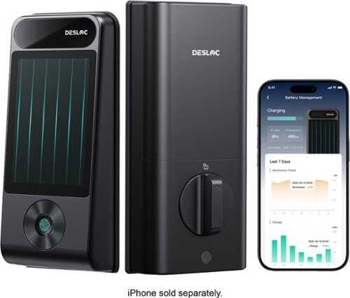 Rent to own DESLOC - V150 Plus Solar Battery Self-Charging Smart Lock WiFi Keyless Deadbolt with 3D Face Recognition and Fingerprint - Black