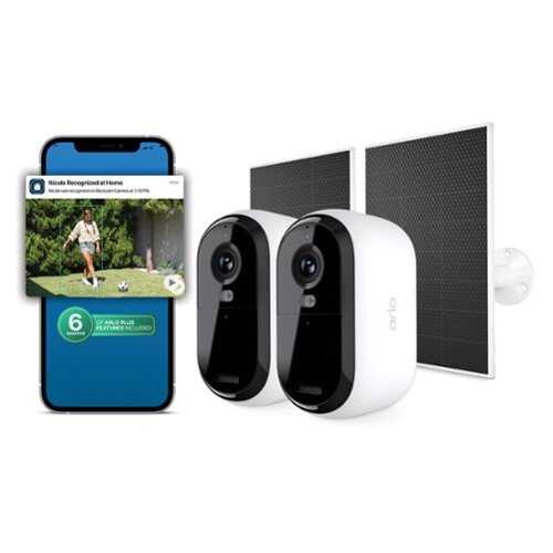 Rent to own Arlo - Essential Outdoor Smart Security Camera 2K (3rd Gen) - Wireless, Battery-powered, 2-Cam + 2 Solar + 6 Months Secure Plus - White