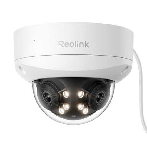 Rent to own Reolink - Duo P757 16MP Dual-Lens PoE Security Camera 180° Panoramic Dome IK10 Vandal-Proof with Motion Track, Color Night Vision - White
