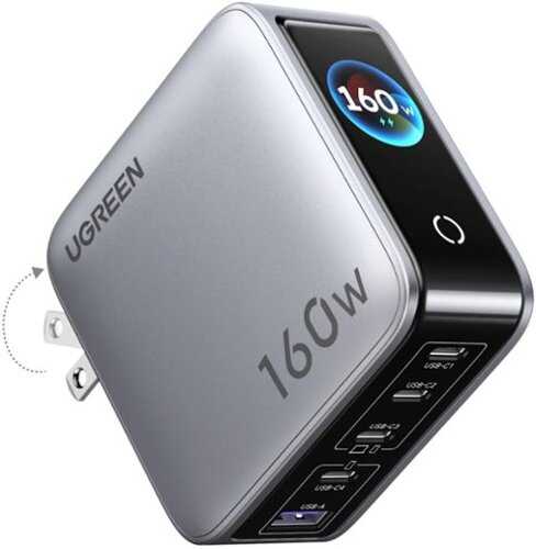 Rent to own UGREEN - Nexode Pro 160W 5-Port USB-C Charger Block with Smart Display, Fast GaN Charger for MacBook Pro, Laptops, iPhone Series - Starlight Grey