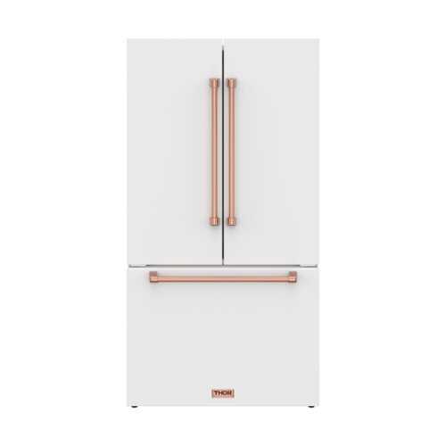 Rent to own 36 in. Wide Gordon Ramsay Series by Thor Kitchen 20.3 Cu. Ft. Counter Depth Refrigerator with Rose Gold Hardware - Matte White