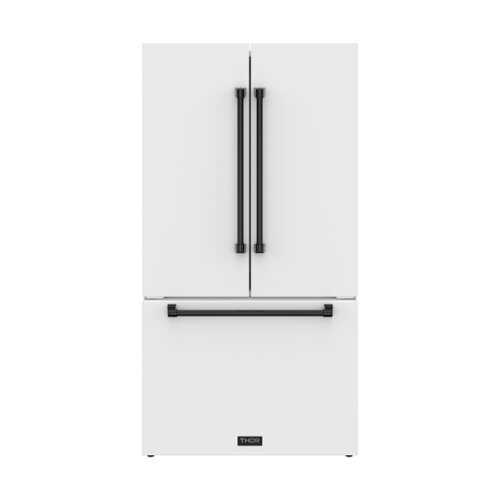 Rent to own 36 in. Wide Gordon Ramsay Series by Thor Kitchen 20.3 Cu. Ft. Counter Depth Refrigerator with Black Hardware - Matte White