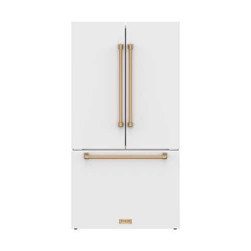 Rent to own 36 in. Wide Gordon Ramsay Series by Thor Kitchen 20.3 Cu. Ft. Counter Depth Refrigerator with Bronze Hardware - Matte White