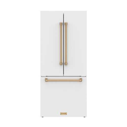 Rent to own 30 in. Wide Gordon Ramsay Series by Thor Kitchen 17.5 Cu. Ft. Counter Depth Refrigerator with Bronze Hardware - Matte White