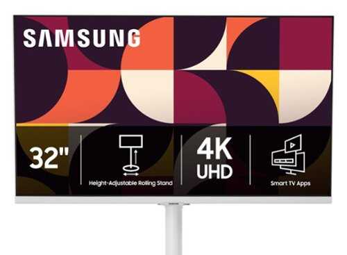 Rent to own Samsung - The Movingstyle Essential 32" 4K UHD Smart Monitor, Built-in Speakers, Smart TV Apps with Adjustable Rolling Stand - White