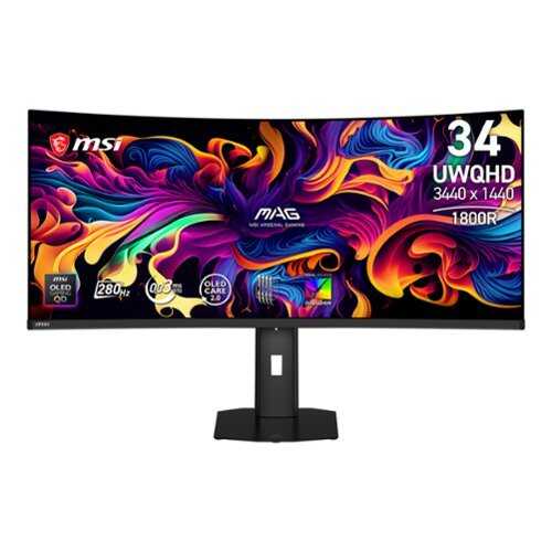 Rent to own MSI - MAG 341CQP QD-OLED X28 34" UWQHD 280Hz 0.03ms G-SYNC FreeSync Premium Pro Curved Gaming Monitor TB500 (DP, HDMI, USB-C) - Metallic Black