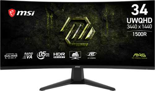 Rent to own MSI - MAG 346CQDF E20 34" Dual Freq(UWQHD:200Hz/HD:400Hz) 0.5ms FreeSync Premium Curved Gaming Monitor HDR Ready (DP, HDMI) - Metallic Black