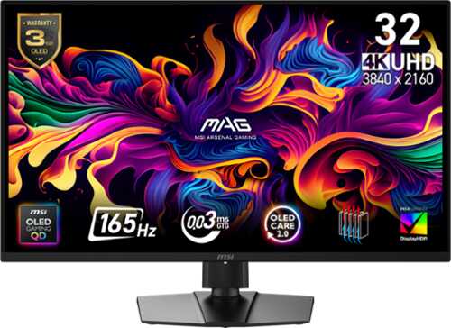Rent to own MSI - MAG 322UP QD-OLED E16 32" UHD 165Hz 0.03ms G-SYNC FreeSync Premium Pro Gaming Monitor True Black 400 (DP, HDMI, USB-C) - Metallic Black