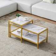 Rent to own Modern Marble Nesting coffee table Square & rectangle,Black metal frame with wood marble color top,Gold Frame