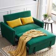 Rent to own 55" Modern Velvet Sofa with Pull-Out Sleeper Bed Loveseat Couch with 2 Pillows Adjustable Backrest for Small Spaces Green