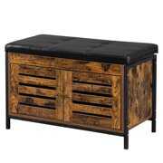 Rent to own UBesGoo Flip Top Modern Farmhouse Storage Bench, Entryway Bench Hidden Storage, Shoe Rack Storage Ottoman Shelf Organizer, Faux Leather Footrest Bench with Padded Seat,Rustic Brown & Black