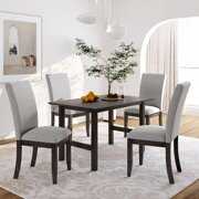 Rent to own 5 Piece Kitchen Table Set, Dining Table Set with 4 Cushioned Chairs, Wood Dining Table and Chairs Set for 4 Person, Modern Home Breakfast Table Set for Small Spaces, Gray, D6753