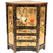 Rent to own Oriental Furniture Gold Lacquer Corner Cabinet - Cranes