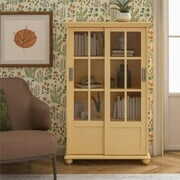 Rent to own Ameriwood Home Aaron Lane Bookcase with Sliding Glass Doors, Golden Haze Yellow