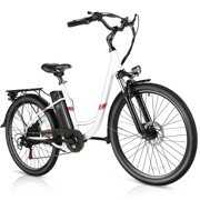 Rent to own Gocio 26" 500W Electric Bike, Low-Step Thru Hybrid Cruiser Electric Bicycle with 374.4Wh Battery, 7 Speed Max.19mph/ 50Miles Adult Electric Bikes Commuter Ebike for Adults Women Senior